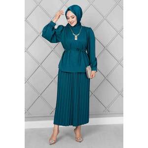 Ensemble hijab 2 pièces modeste avec bouton d'épaule couleur pétrole - Product Image 5