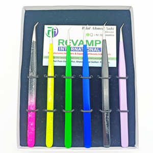 Caja de cartón personalizada con etiqueta privada, pinzas de pestañas de acero inoxidable con aislamiento largo de 45 grados para extensiones de pestañas - Product Image 3