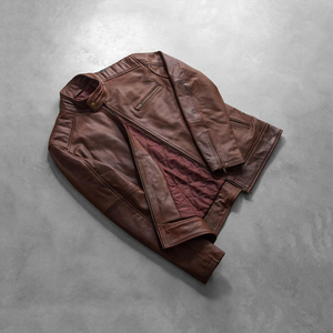 Chaqueta de Motociclista de Cuero Marrón para Hombre, Acabado Desgastado, Cuello Alto, Chaqueta de Motocicleta de Cuero Genuino, Prenda Exterior Elegante - Product Image 3