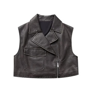 Gilet en peau de mouton élégant de longueur courte pour femmes, vêtements de rue, gilets pour femmes, vente en gros, veste en cuir véritable - Product Image 6