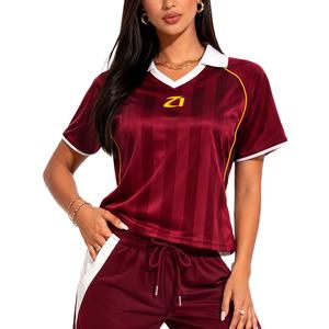 Camisetas deportivas retro clásicas rojas de fútbol americano personalizadas con camisetas deportivas a rayas de manga corta, OEM, marca privada, al por mayor - Product Image 6