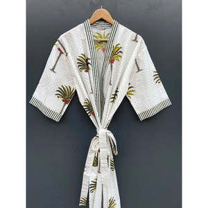 Kaftán de Algodón Estampado a Mano, Elegante Pareo de Playa con Palmeras, Accesorio Premium para Traje de Baño - Product Image 2