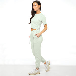 Pantalons de jogging en molleton de coton pour femmes personnalisés, brodés, surdimensionnés, en molleton français, imprimés en relief, pantalons à fermeture mi-longue pour femmes - Product Image 4