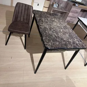 Cheap dining table with 6 chairs set New arrival marble face wood legs direct from factory multi colors