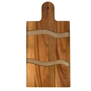 Tabla de cortar de resina de madera de acacia con patrón de onda azul Utensilios de cocina para servir y tabla de remo de charcutería Mango cómodo - Product Image 6