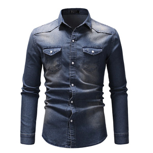 Camisa de mezclilla de lavado Vintage para hombre diseñada para una durabilidad cómoda y un estilo de calle resistente - Product Image 1