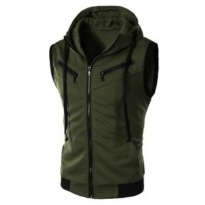 Low OEM Summer Color Sports Men's Zipper Sleeveless Fitness Hoodies Hooded <b>Vest</b> Men's Clothing Fashion Men's Casual <b>Running</b> Top - Product Image 3