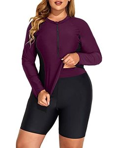 Ensemble de maillots de bain Rash Guard à manches longues pour femmes grandes tailles, protection UV UPF50, maillot de bain modeste deux pièces pour le surf - Product Image 1