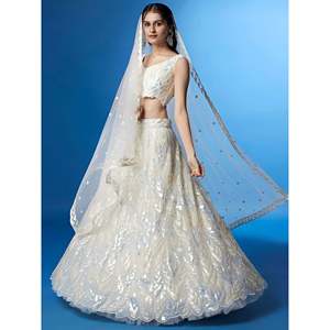 Exquisito Lehenga Choli de Lentejuelas Blancas con Dupatta para Bodas - Product Image 2