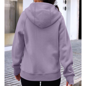 Women's Heavyweight Long 100% Cotton Mock Neck Thumb Holes Drop-shoulder Sleeves <b>Zip</b> Winter Hoodies <b>Sweatshirts</b> - Product Image 2