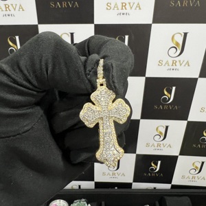 SARVA JEWELS - Colgante de Diamante Moissanite VVS con Cruz Personalizada, Chapado en Oro, para Hombre, Colgantes y Dijes Finos - Product Image 2