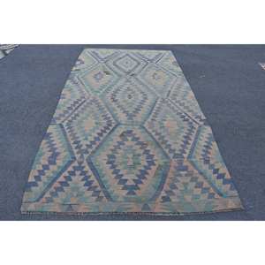 Tapis Kilim turc vintage 5.2 X 9.9ft bleu vert Patchwork Design laine Latex support tissage plat pour salon décor nouveau Type - Product Image 1