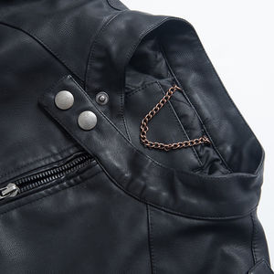 Nouvelles vestes de moto motard pour hommes délavées à coupe classique à col montant d'automne-hiver veste en Pu Faux cuir - Product Image 4