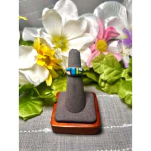 Navajo-Handmade Fashionable Multi-Stone <b>Ring</b> with <b>Adjustable</b> Sterling Silver & 18K Rose Gold Plating Inlaid Style Perfect Gift - Product Image 1