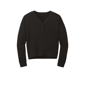 Cotton Korean Women V-Neck Pullover <b>Black</b> Sweatshirt - Soft and Cozy Mid-Layer for Casual Wear, Ideal for Layering in Fall - Product Image 1