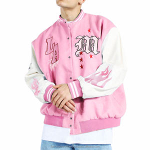 Venta al por mayor a granel chaqueta de invierno de los Hombres Nuevo diseño de gran tamaño Chenille Bomber con béisbol apliques Letterman frente patrón de retazos - Product Image 5