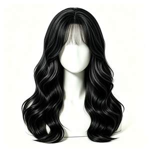 วิกผมแท้สีดำธรรมชาติ ขนาดกลาง ลอนใหญ่ พร้อมหน้าม้าบางเบา - Product Image 1