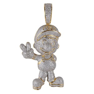 Hand Made Color Moissanite Iced Out Hip Hop Mario Pendant Necklace With Gold Plated 925 <b>Silver</b> Bling Jewelry Manufacturer - Product Image 3