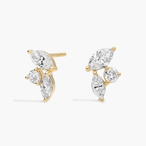 Boucles d'oreilles clous en diamants de laboratoire taille marquise ronds en grappe, 0,75 ct, en or massif 14 carats, cadeau d'anniversaire de mariage - Product Image 1
