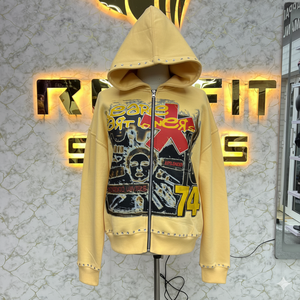 Low Rate & Good Material OEM Services Zipper Distressed Hoodie <b>Rhinestone</b> Zip up <b>Jacket</b> Acid Wash Men Fleece Streetwear Hoodie - Product Image 1