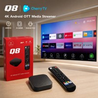 Boîtier TV Q8 en gros Android 14.0 S905Y4 4 Go 32 Go 4K Double Wi-Fi BT 5.0 Widevine L1 1 pièce MOQ Interface utilisateur personnalisée Gestion CMS Vente directe usine