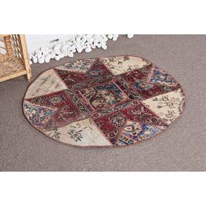 Alfombra de lana Vintage Diseño de retazos rojo y beige 3,4x3,4 pies de espesor 10mm Respaldo de látex para la entrada o la sala de estar del hogar de los adolescentes - Product Image 1