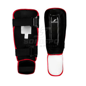 สนับแข้ง SONISPO สีดำแดง หนังแท้ ป้องกันอย่างมืออาชีพ ป้องกันการลื่นไถล ปิดด้วยหัวเข็มขัด น้ำหนักเบา สำหรับผู้ใหญ่ ใช้สำหรับกีฬา - Product Image 1