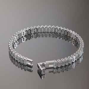 Luxueux élégant taille émeraude Moissanite diamant Tennis Bracelet 925 argent Sterling Fine String Hip Hop Style bijoux de luxe - Product Image 3