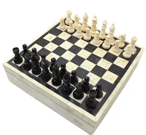 Caja de ajedrez hecha a mano con incrustaciones de hueso, para deportes al por mayor