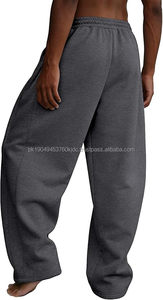 Pantalones de chándal holgados para hombre, de forro polar grueso, de pierna ancha con cordón, joggers casuales para descansar con bolsillos - Product Image 5