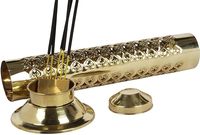 Porte-encens élégant en laiton gravé et sculpté, finition plaquée or, style religieux, support décoratif personnalisable pour la maison ou le temple