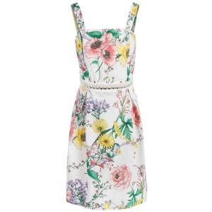 Abito Monteau Bianco a Fiori di Grandi Dimensioni per Ragazze, Silhouette a Trapezio, Vita Naturale, Traspirante, con Dettagli Decorativi - Product Image 1