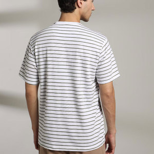 Venta al por mayor de los hombres de la vendimia de gran tamaño de la camiseta con escote largo sólido de algodón de peso pesado cuello falso diseño en blanco - Product Image 4