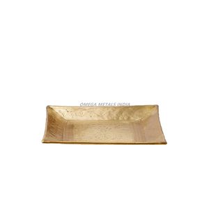 Elegant Gold Rectangular Serving Tray With Hammered Finish and Decorative Handles Ideal for Upscale Entertaining and Home Decor - Product Image 6