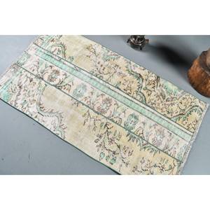 พรมปูพื้นขนแกะสไตล์ตุรกีวินเทจ29 'x 51' ดีไซน์ปะต่อสีเขียวและสีเบจผ้าถักแบนสำหรับตกแต่งห้องนั่งเล่นสำหรับวัยรุ่น - Product Image 4