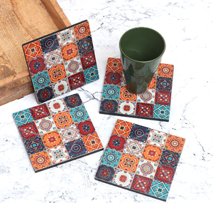 Sticker Enamel Printed Acacia Wood Contemporary Square <b>Coasters</b>-Natural Wood Coffee & <b>Tea</b> <b>Coasters</b> Table Decor - Product Image 1