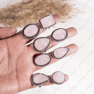 Attractive <b>Pink</b> Color Rose Quartz Adjustable Cabochon Ring Natural <b>Healing</b> Gemstones For Fashion Meditation Jewelry At Low Price - Product Image 3