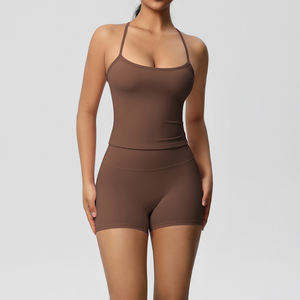 Ensemble de vêtements de sport de haute qualité en 2 pièces, personnalisable en gros, pour femmes, salle de sport, entraînement, sans couture, respirant, anti-transpiration, en spandex/nylon - Product Image 2