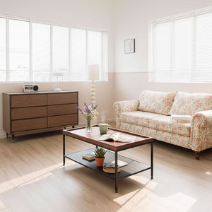 Industrial-Style Two-Tiered <b>Sofa</b> <b>Table</b> 100x60x47cm Acacia Wood with Iron Frame Farmhouse Living Room Furniture-TT68148 - Product Image 2