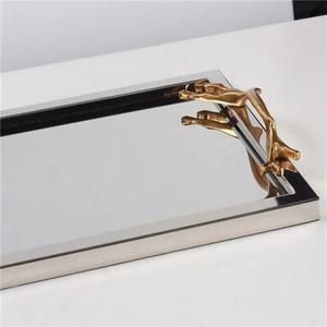 Beau plateau de service attrayant en acier inoxydable avec branche de feuille d'or intégrée gère des fournitures de restaurant incroyables - Product Image 6