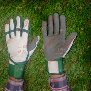 ถุงมือตีเบสบอลทำจากหนังคอมโบสีขาวและเขียวดีไซน์ล่าสุด - Product Image 1
