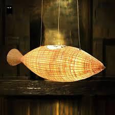 Lámpara Colgante Decorativa Vintage de Mimbre Natural y Hierro, Hecha a Mano, con Forma de Pez, LED Personalizable, Lámpara de Techo - Product Image 3