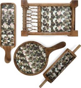 Wooden Kitchenware Set Still Life <b>Pattern</b> Charpai Tray Paddle Board <b>Rolling</b> <b>Pin</b> Serving Platter for Wedding Diwali Home Decor - Product Image 1