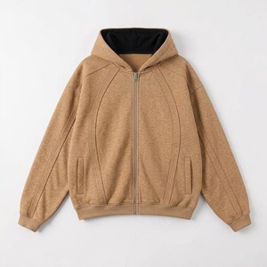 เสื้อฮู้ดดี้วินเทจสีดำซิปหน้าแบบขายส่ง ตกแต่งด้วยการย้อมสีแบบแอซิดวอช ตะเข็บภายนอกแบบแผงต่อผ้า ผ้าฟลีซคอตตอนหนานุ่ม สไตล์สตรีทแวร์สำหรับผู้ชาย - Product Image 6