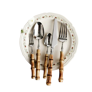 Bambou Design Manche En Bois Couverts Couverts Ensemble Cuillères Fourchettes Couteau À Beurre Simple Maison Ustensiles De Cuisine Argenterie Couverts Cuillères - Product Image 1