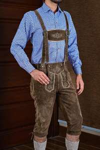 Shemax กางเกงขาสั้นผู้ชายสีเทาแบบพับเก็บได้, กางเกงขาสั้นสไตล์ทางการบาวาเรียน Oktoberfest Lederhosen - Product Image 4