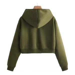 Trendy Distressed Cropped Hoodie For Women Featuring Lightweight <b>Cotton</b> Build <b>Raw</b> Cuffs And Modern Minimalist Street Look - Product Image 2