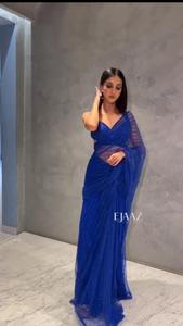 Sari moderne et luxueux en georgette avec broderie lourde de sequins de 5 mm, saris fantaisie d'Inde - Product Image 2