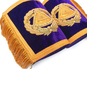 Gantelets de manchettes maçonniques légères en noir avec broderie de lingots d'or décoration perlée insigne à coudre - Product Image 4