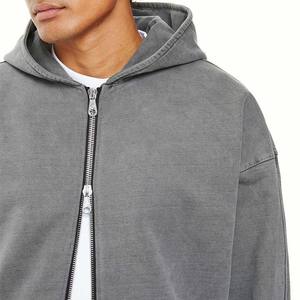 <b>Men's</b> 100% cotton NEW Custom Logo drop shoulder Hoodies double <b>zip</b> <b>up</b> Hooded Sweatshirt oversize pullover Heavyweight <b>men</b> hoodie - Product Image 3